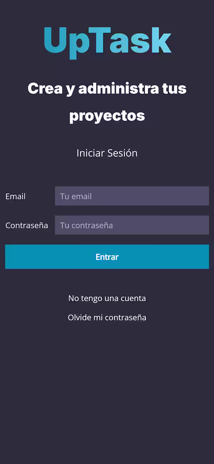 UpTask - vista móvil 1