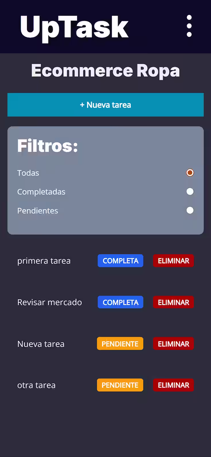 UpTask - vista móvil 2
